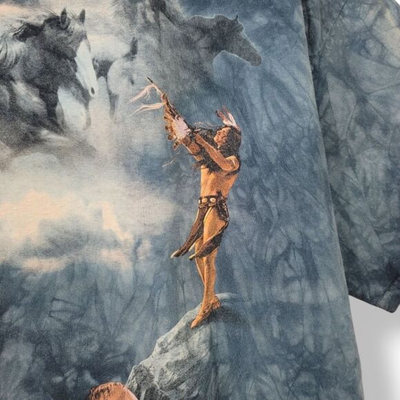 Vintage Y2K 2009 The Mountain Native American Man Blue Tie Dye T-Shirt Size XXL - Picture 6 of 11